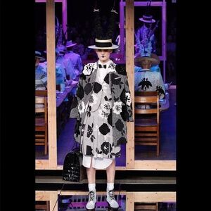 Thom Browne S/S 2016 Stripe Embroidered Floral Appliqué Wool Blazer Jacket